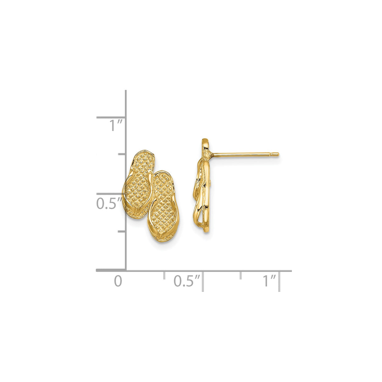 14k Yellow Gold Flip-Flop Stud Earrings, Textured Sandal Design, Coastal Summer Style for Women