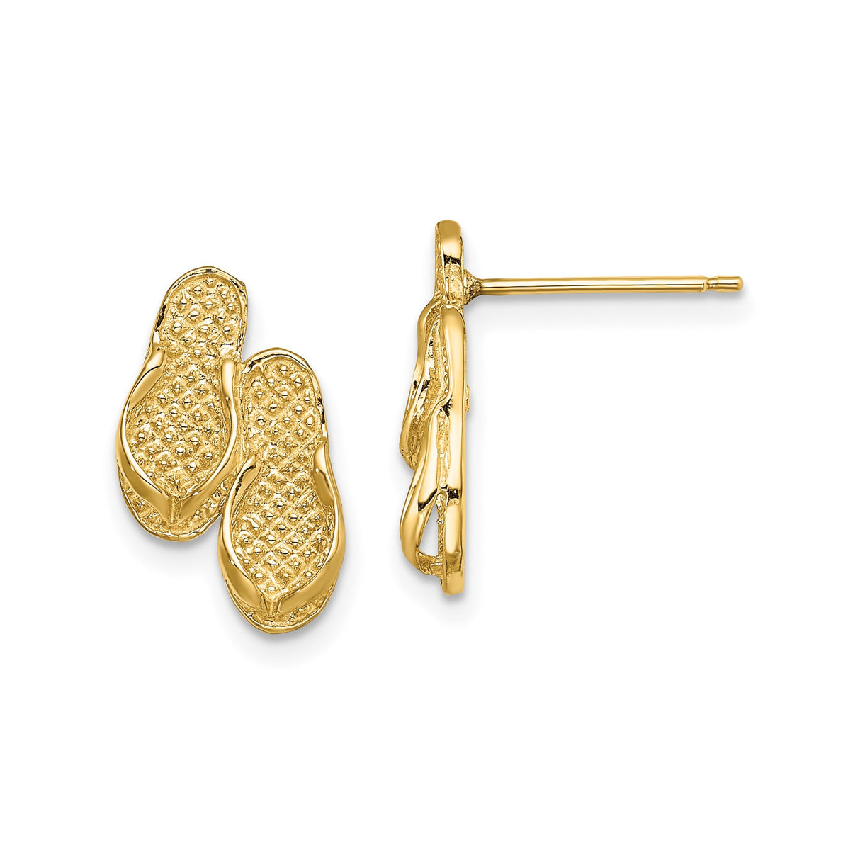 14k Yellow Gold Flip-Flop Stud Earrings, Textured Sandal Design, Coastal Summer Style for Women
