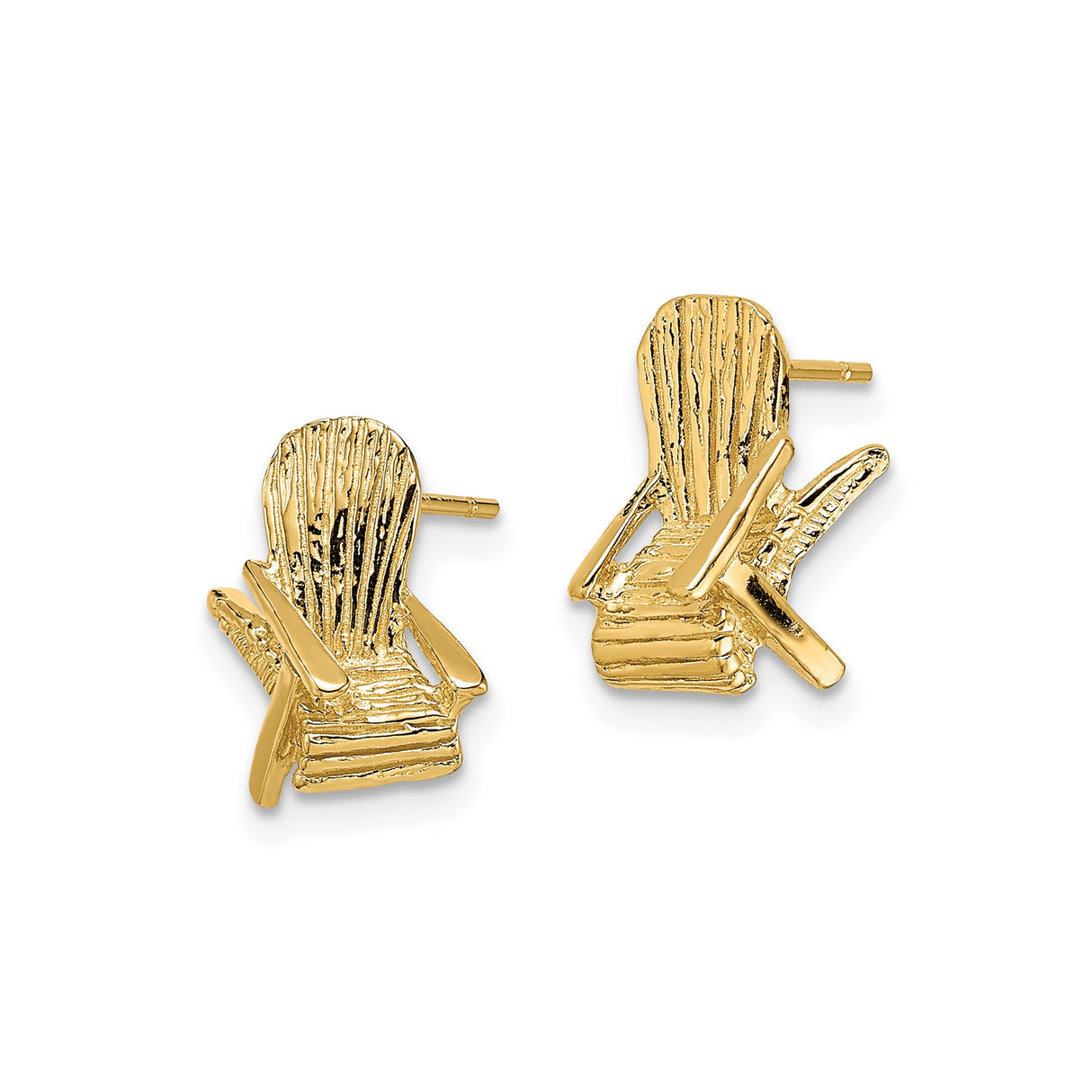 14k Yellow Gold Adirondack Chair Stud Earrings, Coastal Beach Theme Jewelry for Women