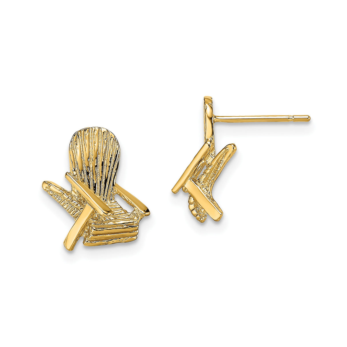 14k Yellow Gold Adirondack Chair Stud Earrings, Coastal Beach Theme Jewelry for Women