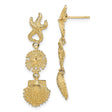 14k Yellow Gold Dangle Earrings with Starfish, Sand Dollar, and Scallop Shell Design
