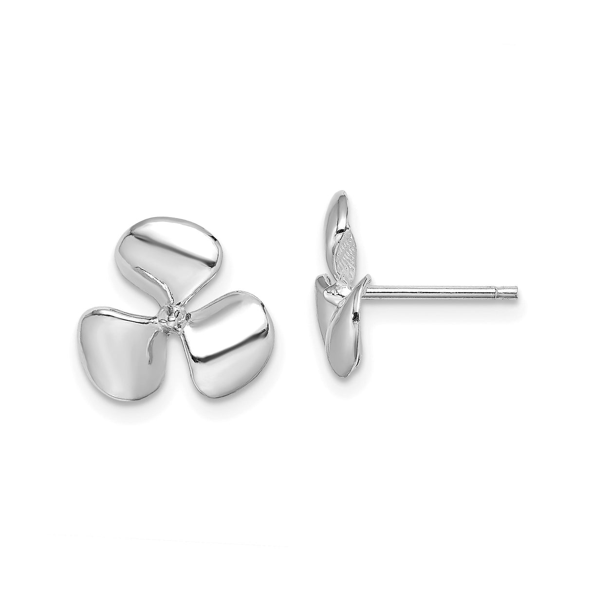 14k White Gold Stud Earrings, Nautical Propeller Design, Marine Sailing Style