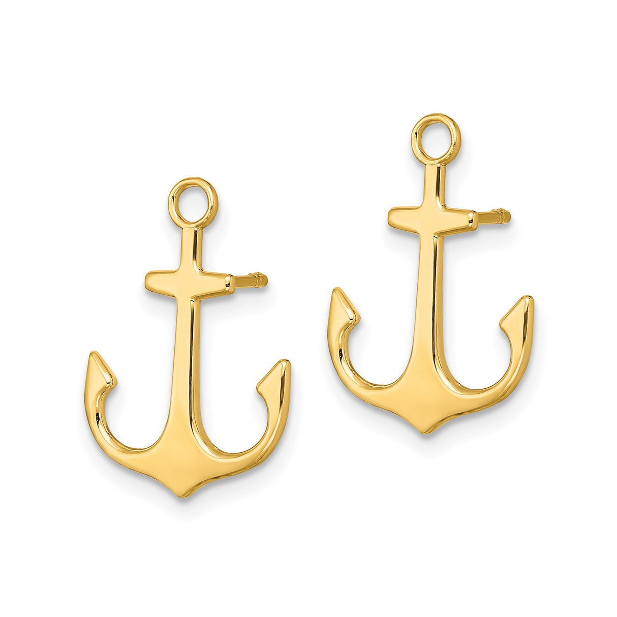 14k Yellow Gold Anchor Stud Earrings, Polished Nautical Design for Women