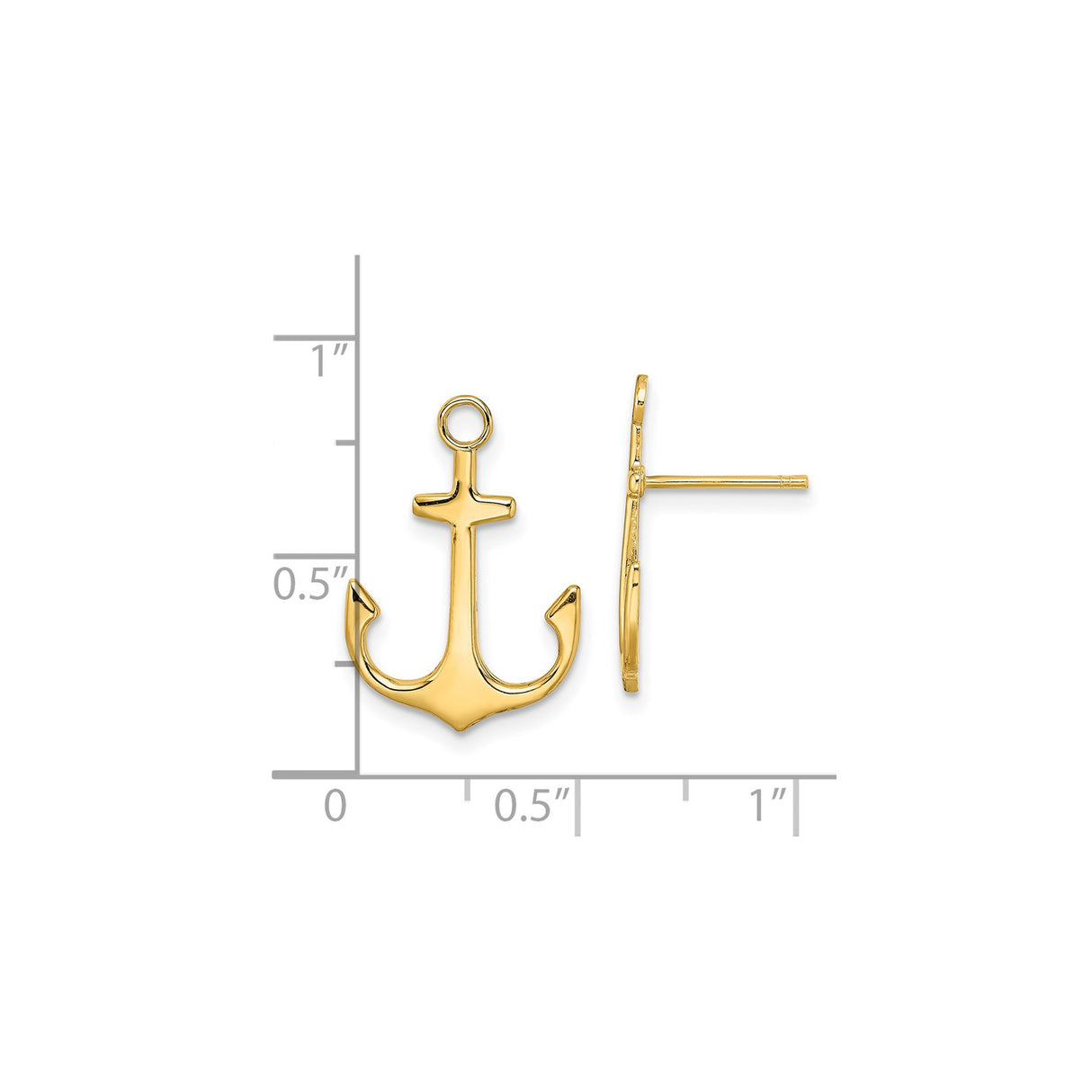 14k Yellow Gold Anchor Stud Earrings, Polished Nautical Design for Women