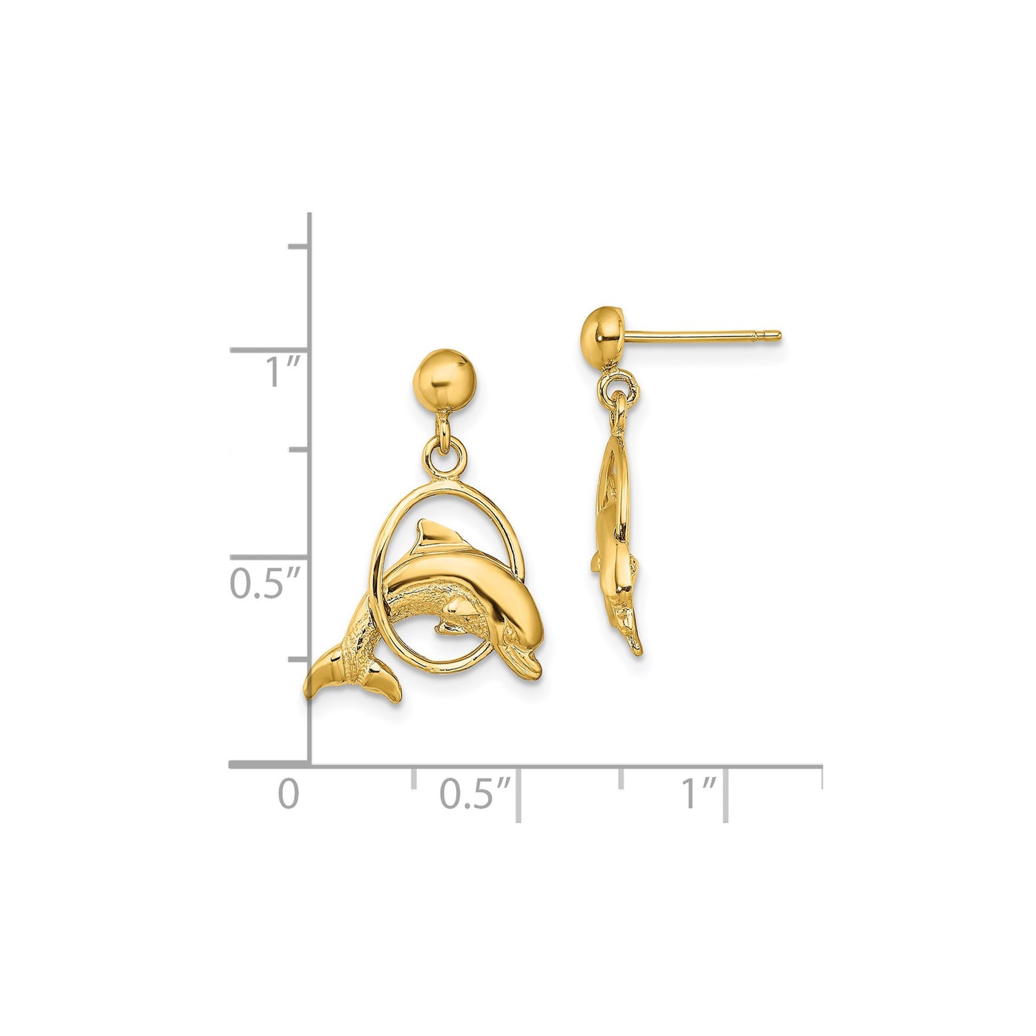 14k Yellow Gold Dolphin Dangle Earrings, Leaping Hoop Design, Ocean-Inspired Jewelry for Women