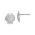 14k White Gold Seashell Stud Earrings, Scallop Shell Nautical Coastal Design for Women