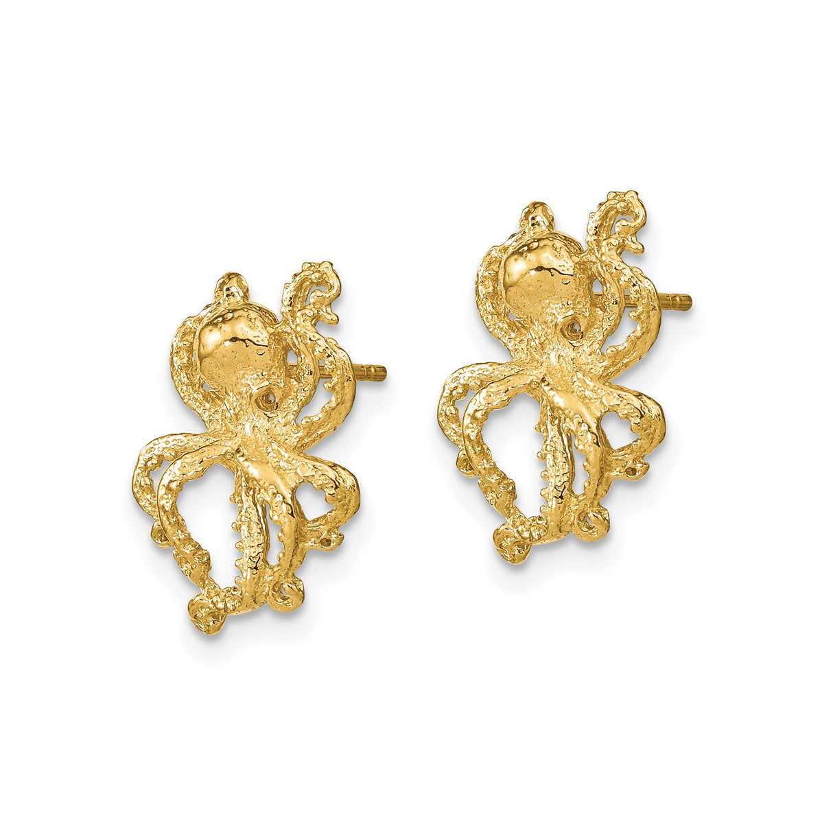 14k Yellow Gold Octopus Stud Earrings, Marine Animal Design, Nautical Sea Life Theme