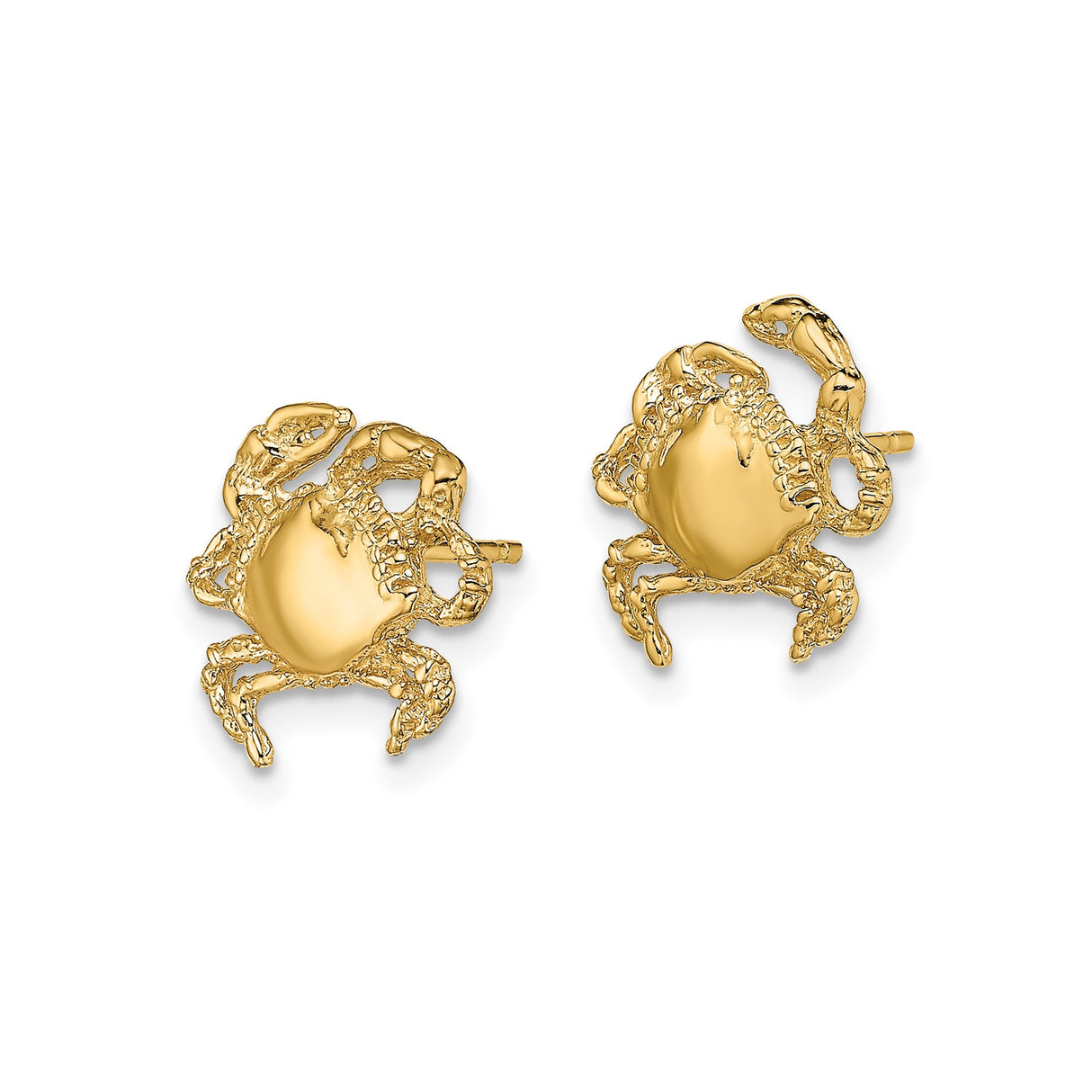 14k Yellow Gold Crab Stud Earrings, Cancer Zodiac Symbol, Ocean Theme Jewelry for Women