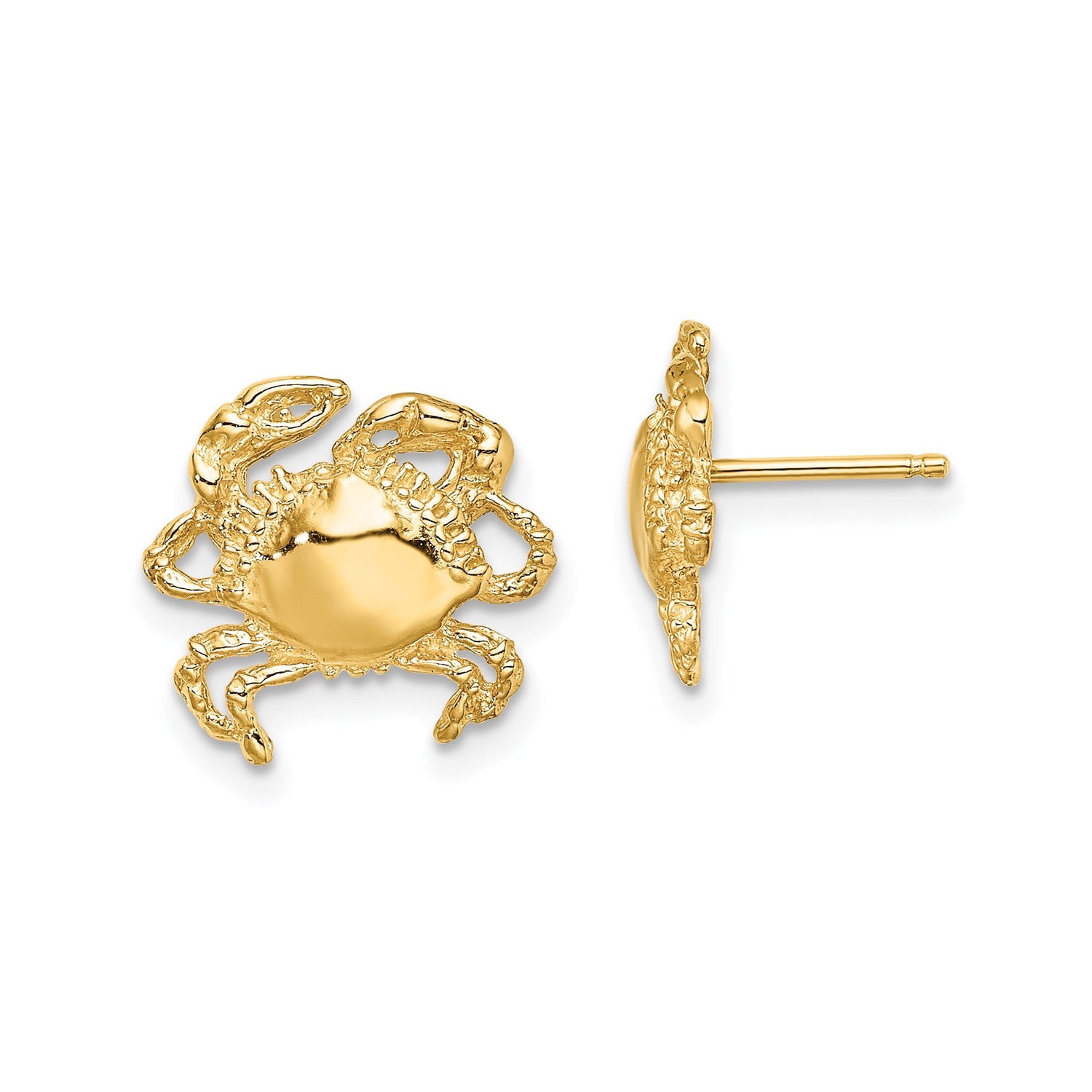 14k Yellow Gold Crab Stud Earrings, Cancer Zodiac Symbol, Ocean Theme Jewelry for Women