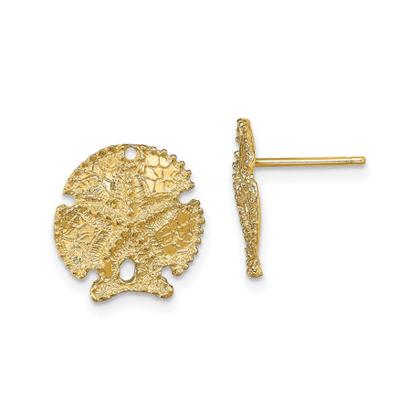 14k Yellow Gold Sand Dollar Stud Earrings, Nautical Coastal Motif for Women