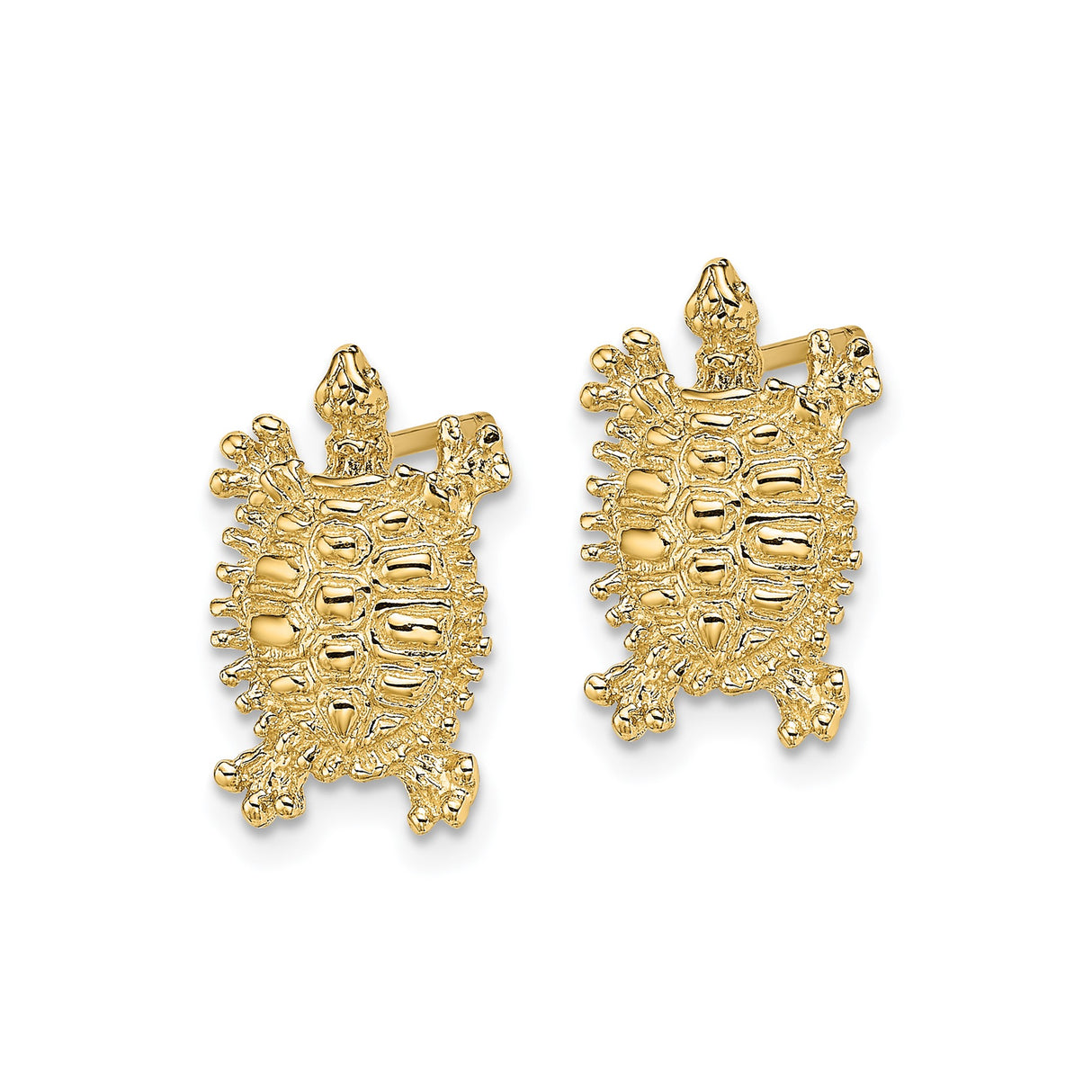14k Yellow Gold Turtle Stud Earrings with Detailed Sea Turtle Design, Nautical Animal Jewelry