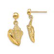 14k Yellow Gold Dangle Earrings with Conch Shell Design, Nautical and Coastal Theme for Women