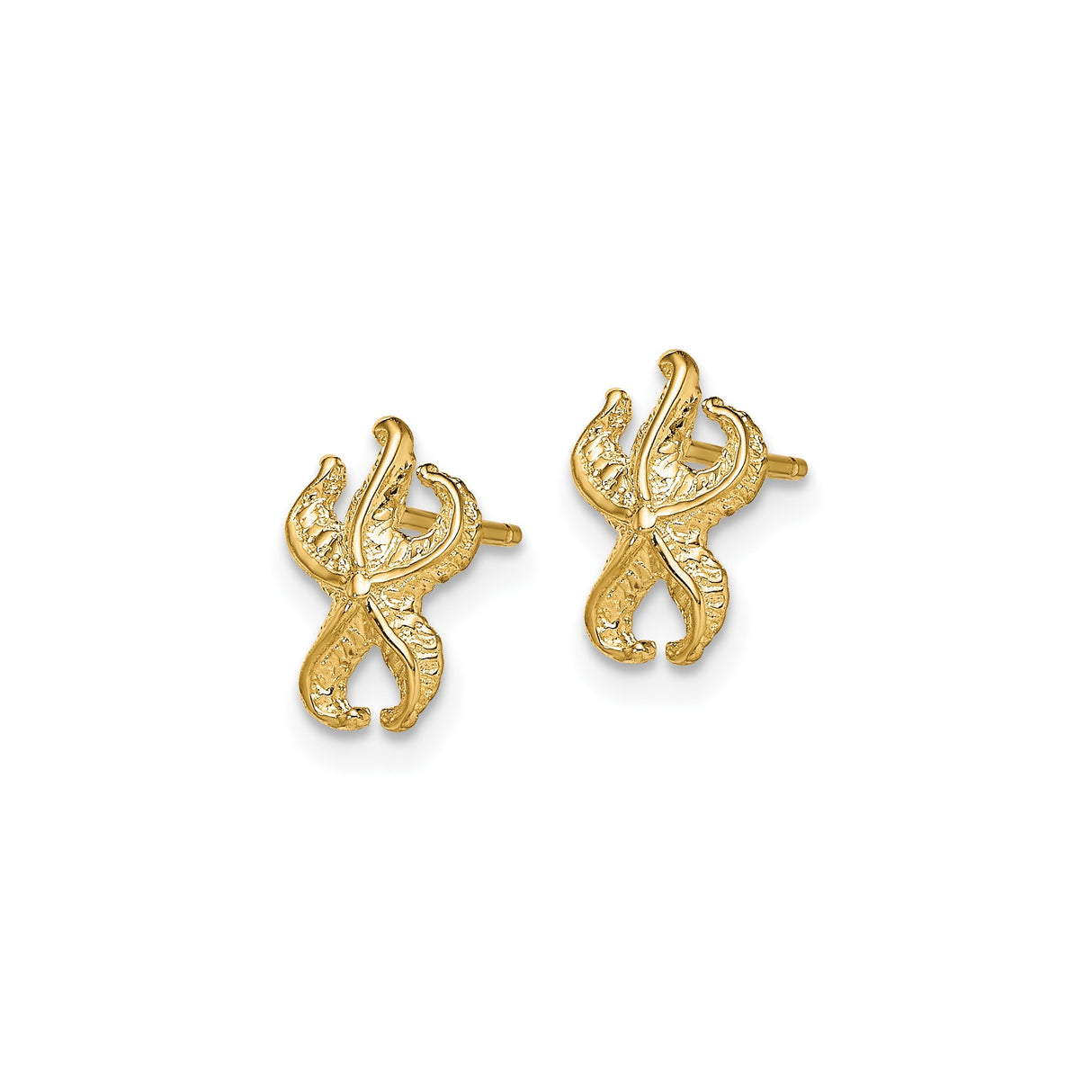 14k Yellow Gold Starfish Stud Earrings, Textured Nautical Marine Style for Women