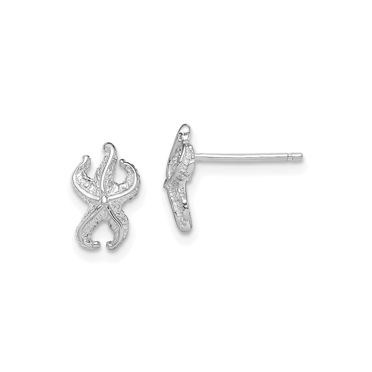 14k White Gold Stud Earrings with Textured Fleur de Lis Design, Classic European Style