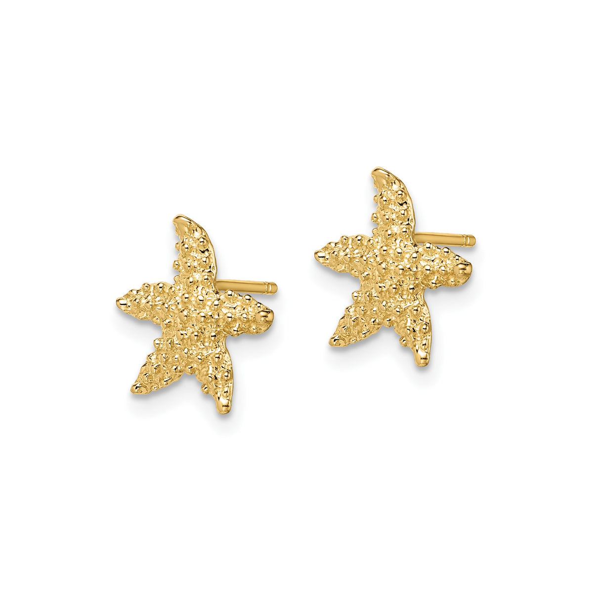 14k Yellow Gold Starfish Stud Earrings with Textured Ocean Design, Nautical Coastal Style