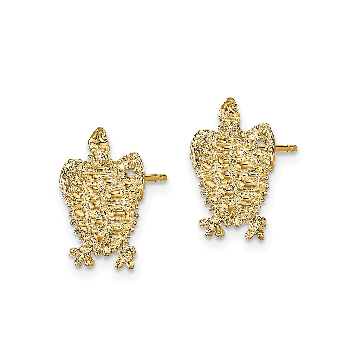 14k Yellow Gold Turtle Stud Earrings, Textured Lifelike Design, Nature-Inspired Animal Motif