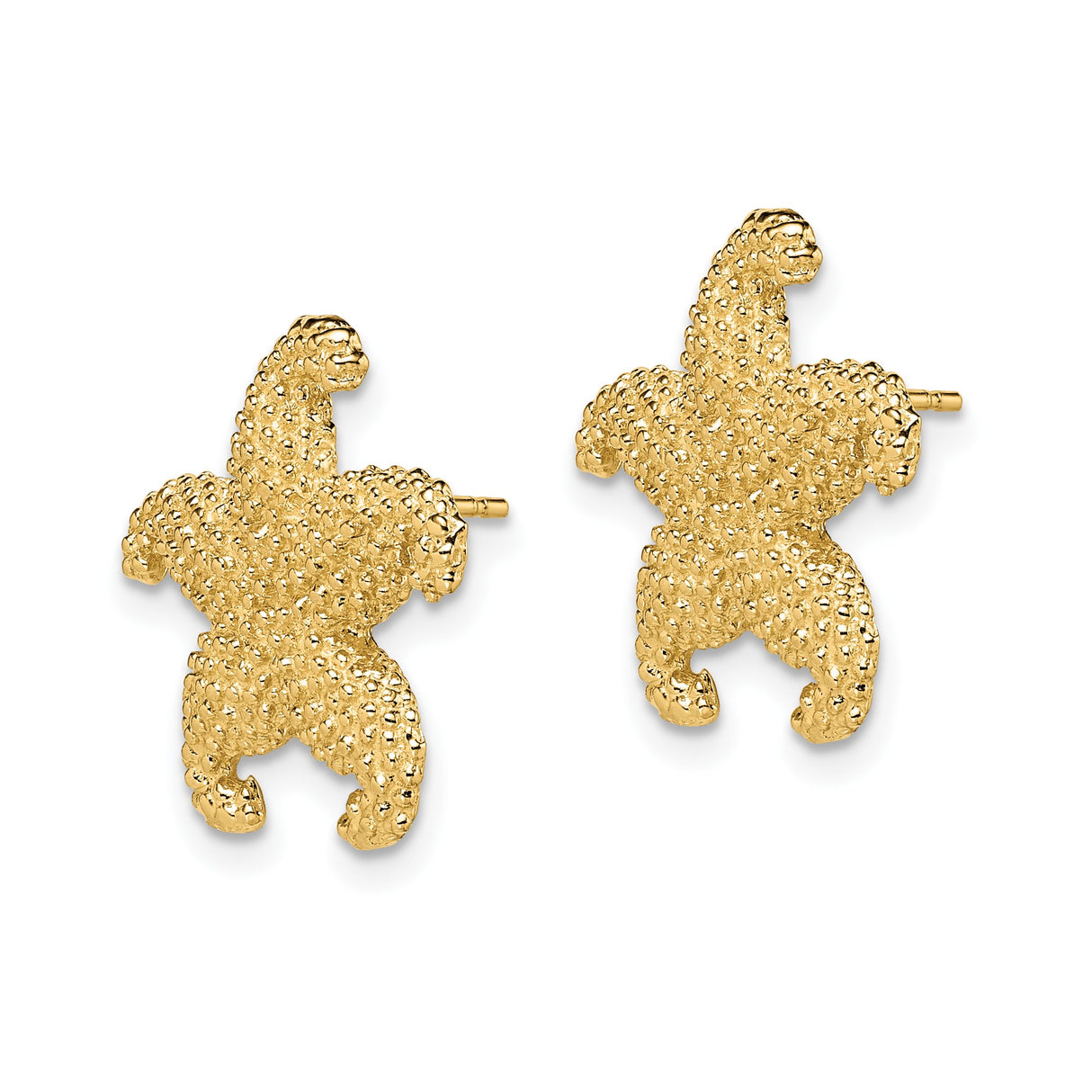 14k Yellow Gold Starfish Stud Earrings with Textured Nautical Sea Life Design
