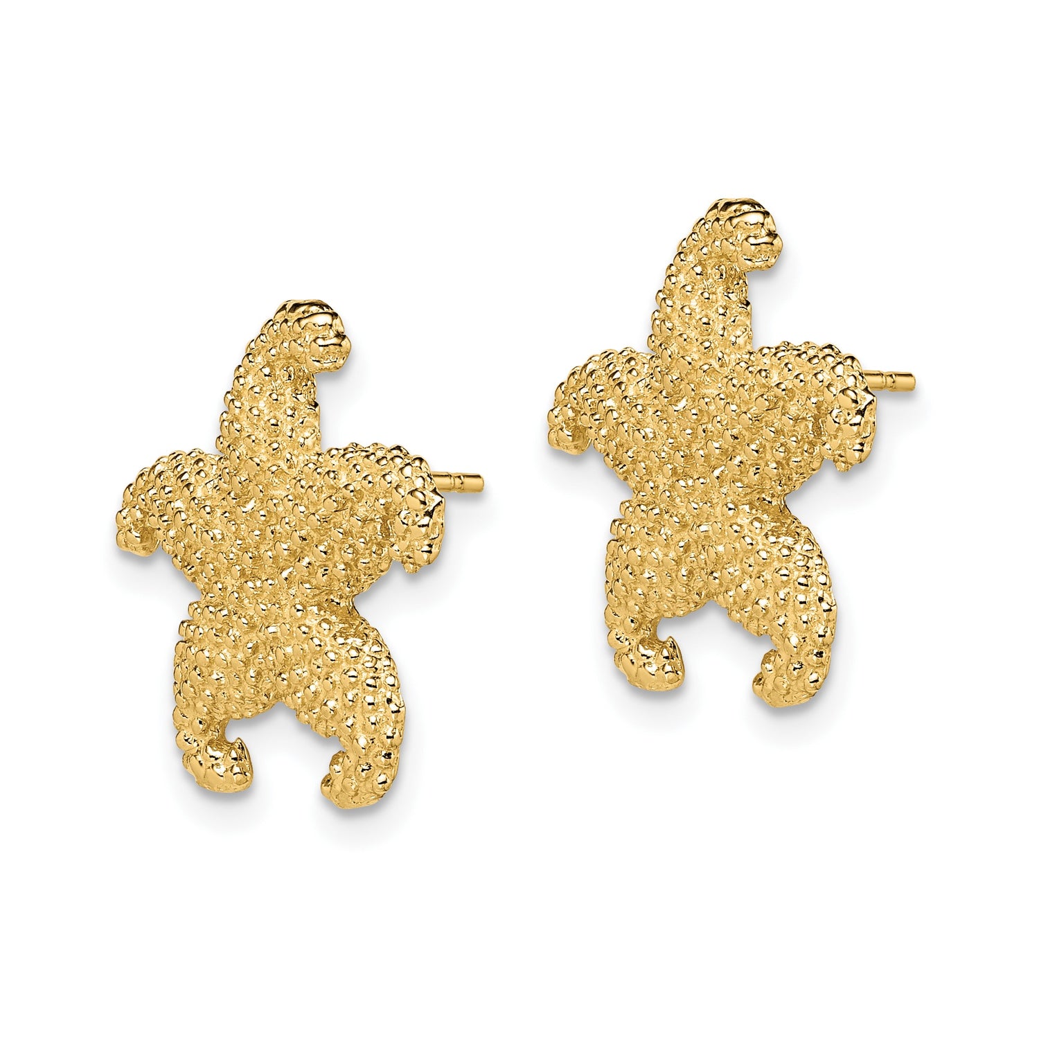 14k Yellow Gold Starfish Stud Earrings with Textured Nautical Sea Life Design