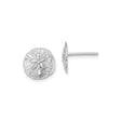 14k White Gold Sand Dollar Stud Earrings, Textured Ocean Coast Motif, Nautical Sea Life Style