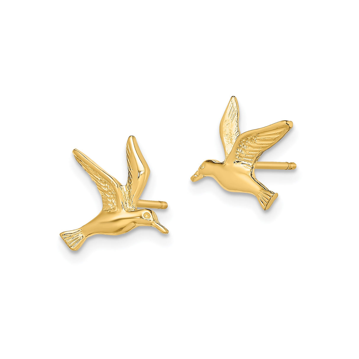 14k Yellow Gold Flying Bird Stud Earrings, Dainty Nature-Inspired Minimalist Jewelry for Women