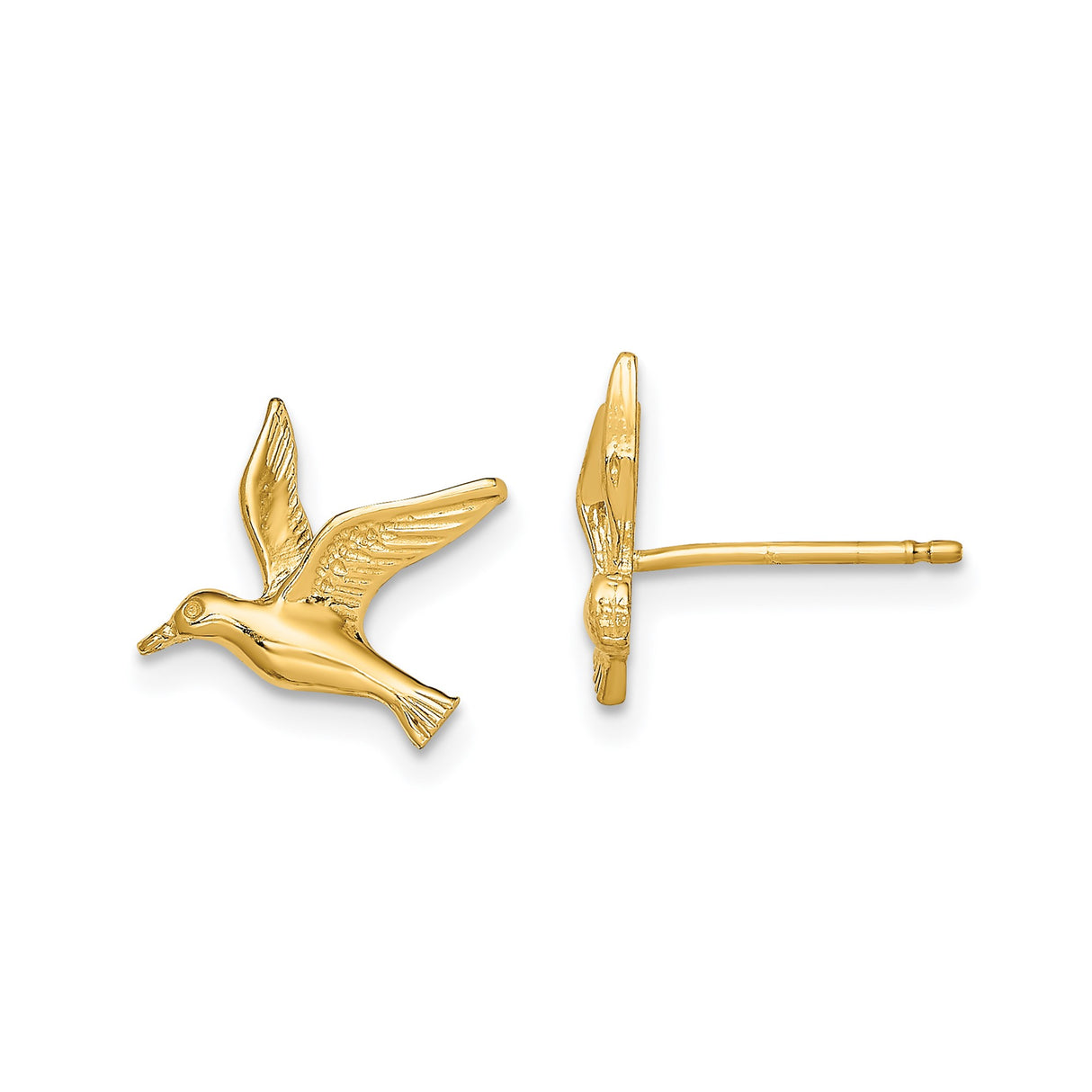 14k Yellow Gold Flying Bird Stud Earrings, Dainty Nature-Inspired Minimalist Jewelry for Women