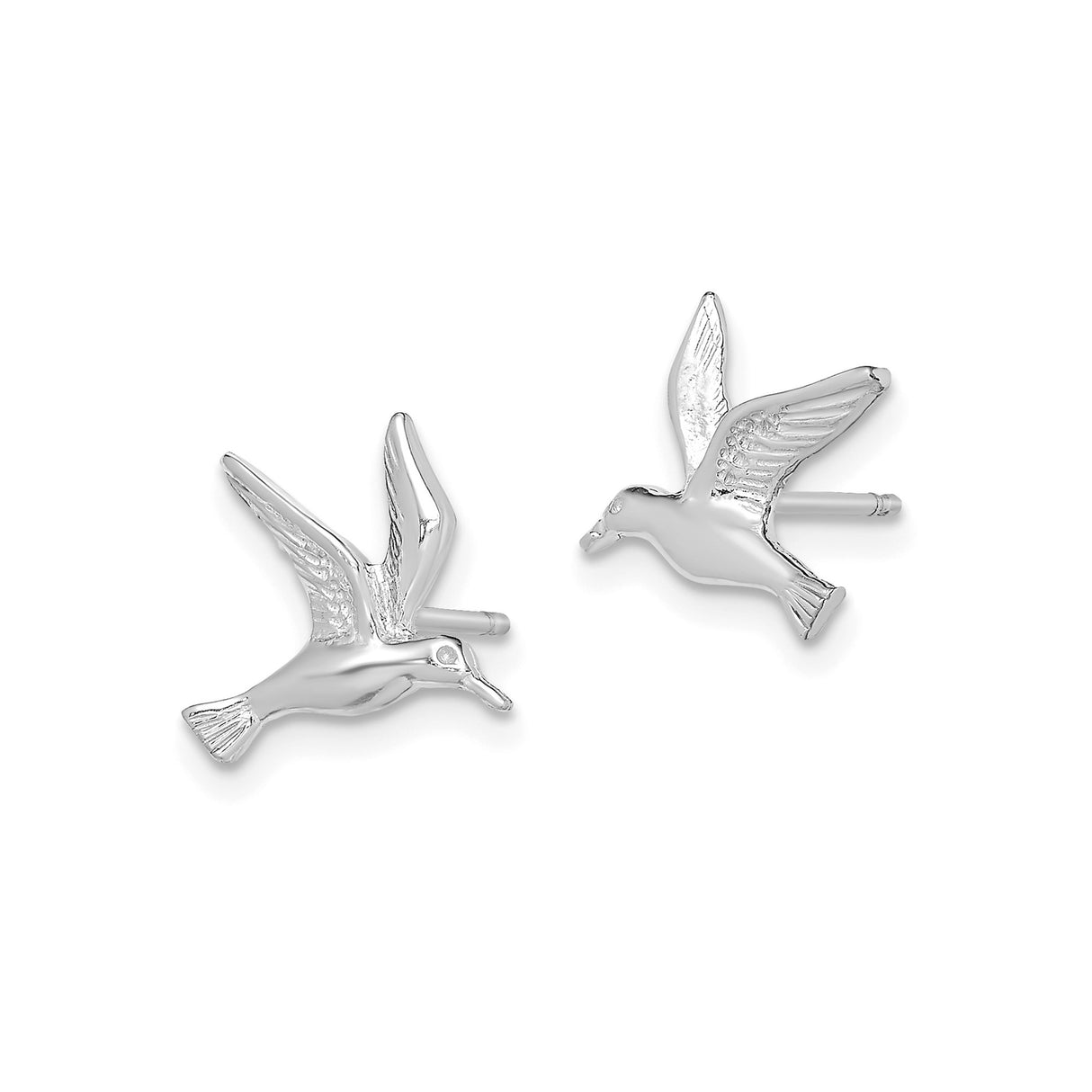 14k White Gold Bird Stud Earrings with Detailed Flying Bird Design, Nature Inspired Jewelry