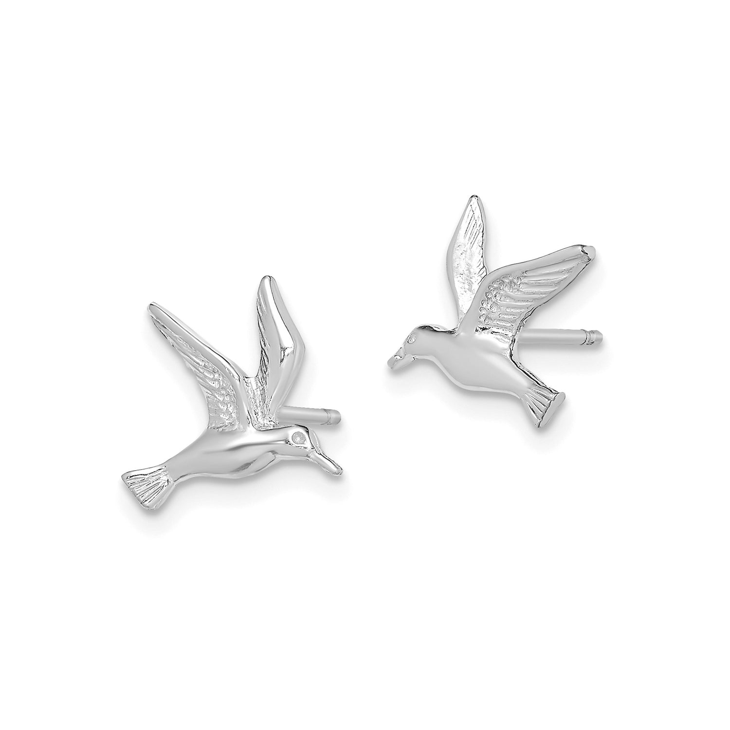 14k White Gold Bird Stud Earrings with Detailed Flying Bird Design, Nature Inspired Jewelry