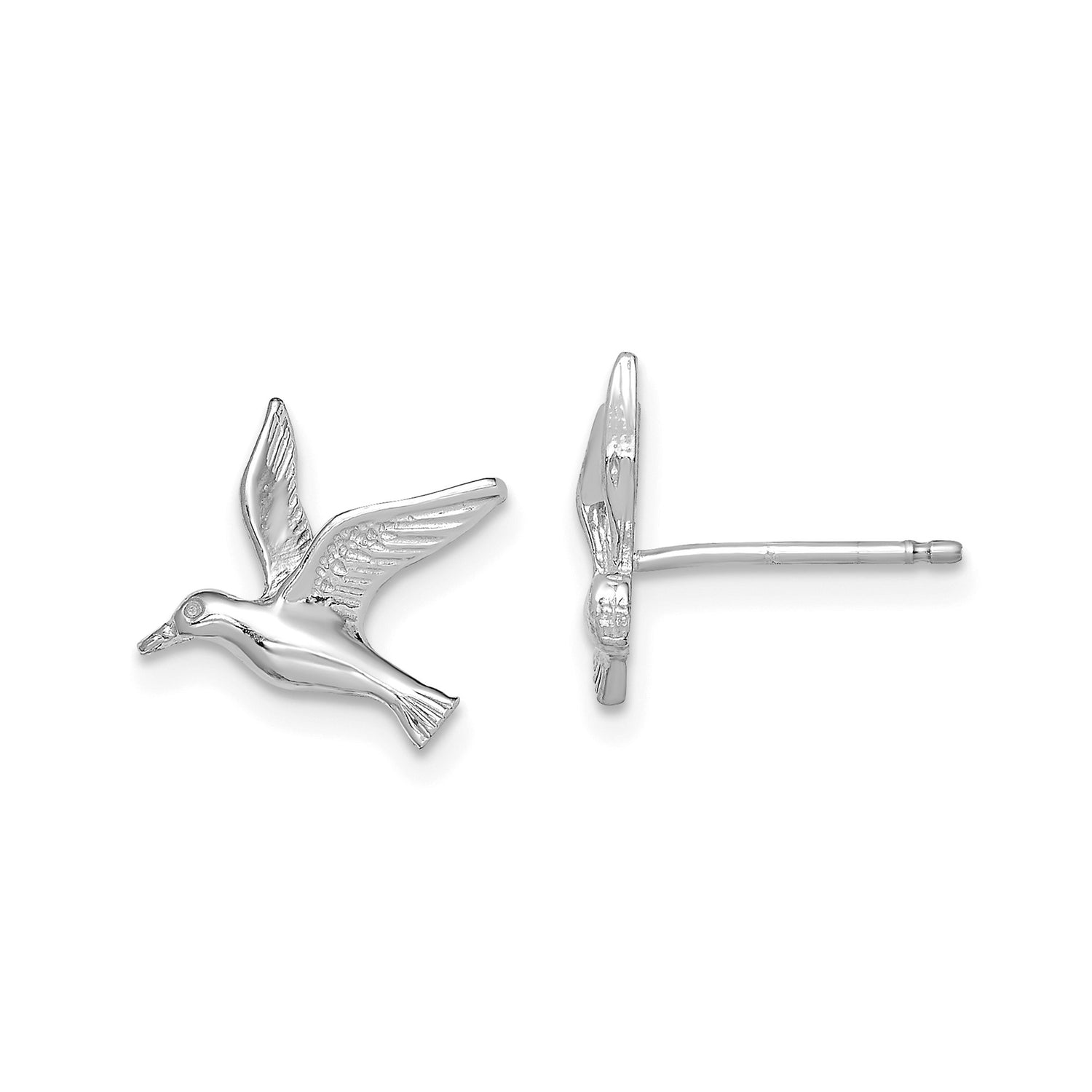 14k White Gold Bird Stud Earrings with Detailed Flying Bird Design, Nature Inspired Jewelry