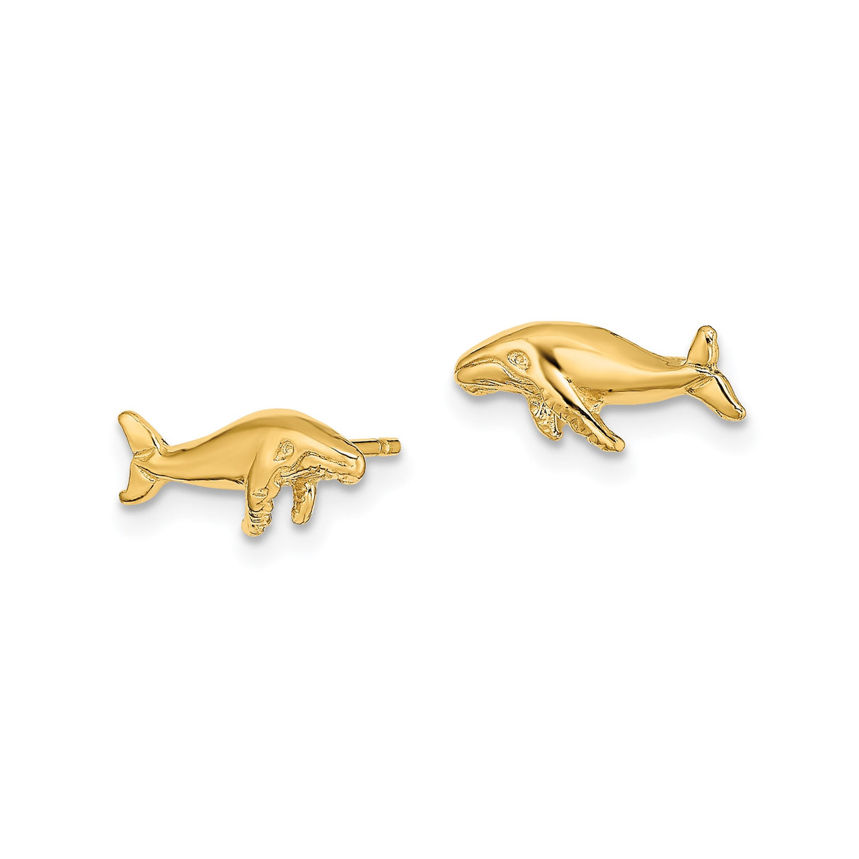 14k Yellow Gold Humpback Whale Stud Earrings, Nautical Ocean Animal Jewelry for Women and Unisex