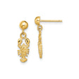14k Yellow Gold Dangle Earrings with Lobster Charms, Nautical Coastal Style for Women