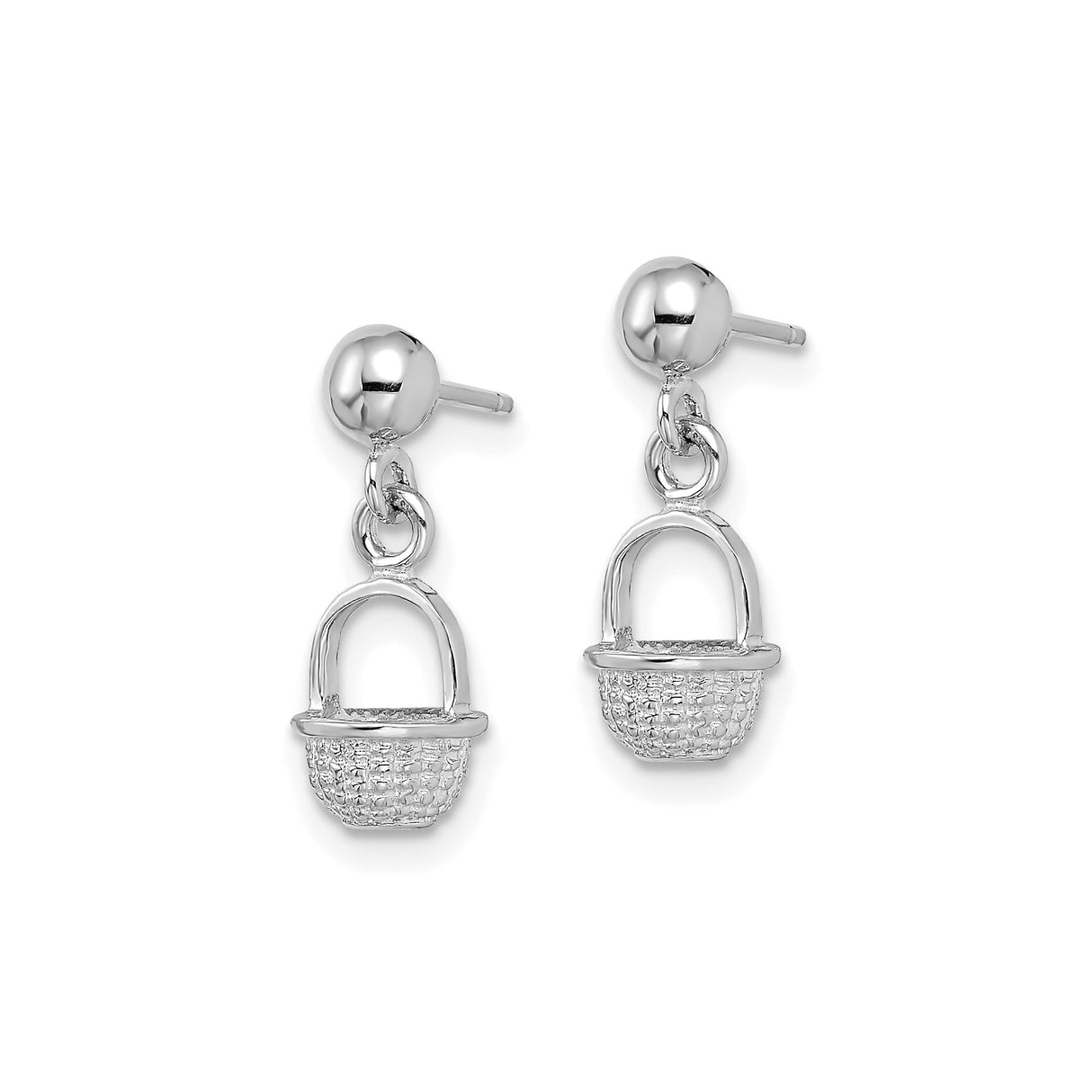 14k White Gold Dangle Earrings with Woven Basket Charms, Nature Inspired Design
