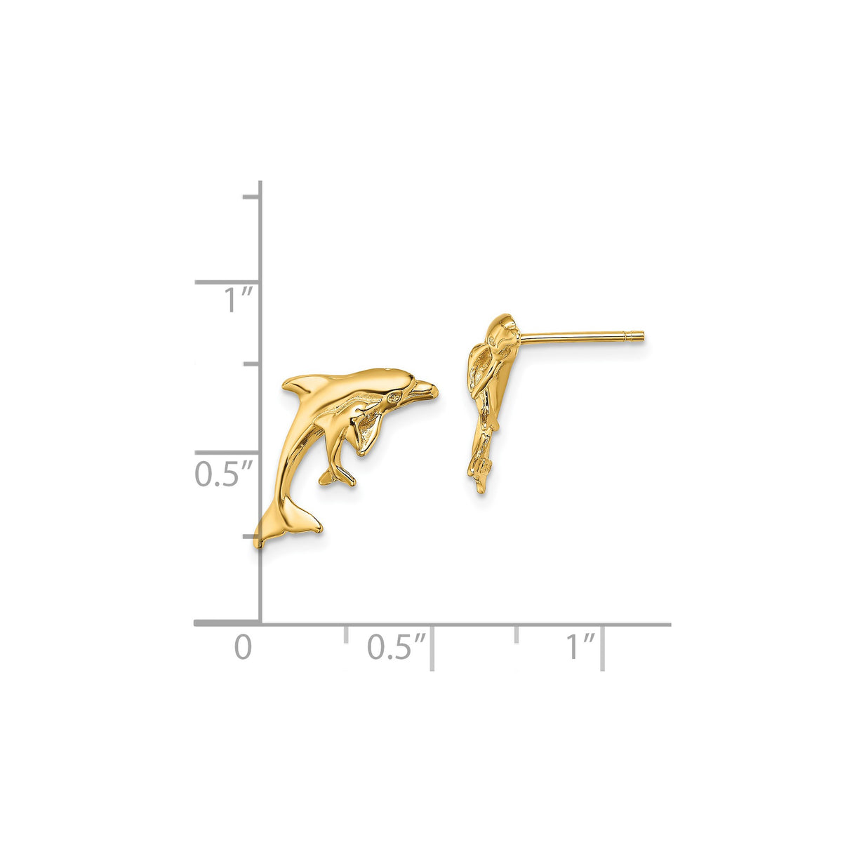 14k Yellow Gold Dolphin Stud Earrings, Nautical Animal Jewelry for Women