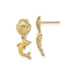 14k Yellow Gold Dolphin Dangle Earrings with Scallop Seashell Post, Ocean Theme
