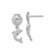 14k White Gold Earrings with Seashell Studs and Dolphin Charms, Ocean Theme