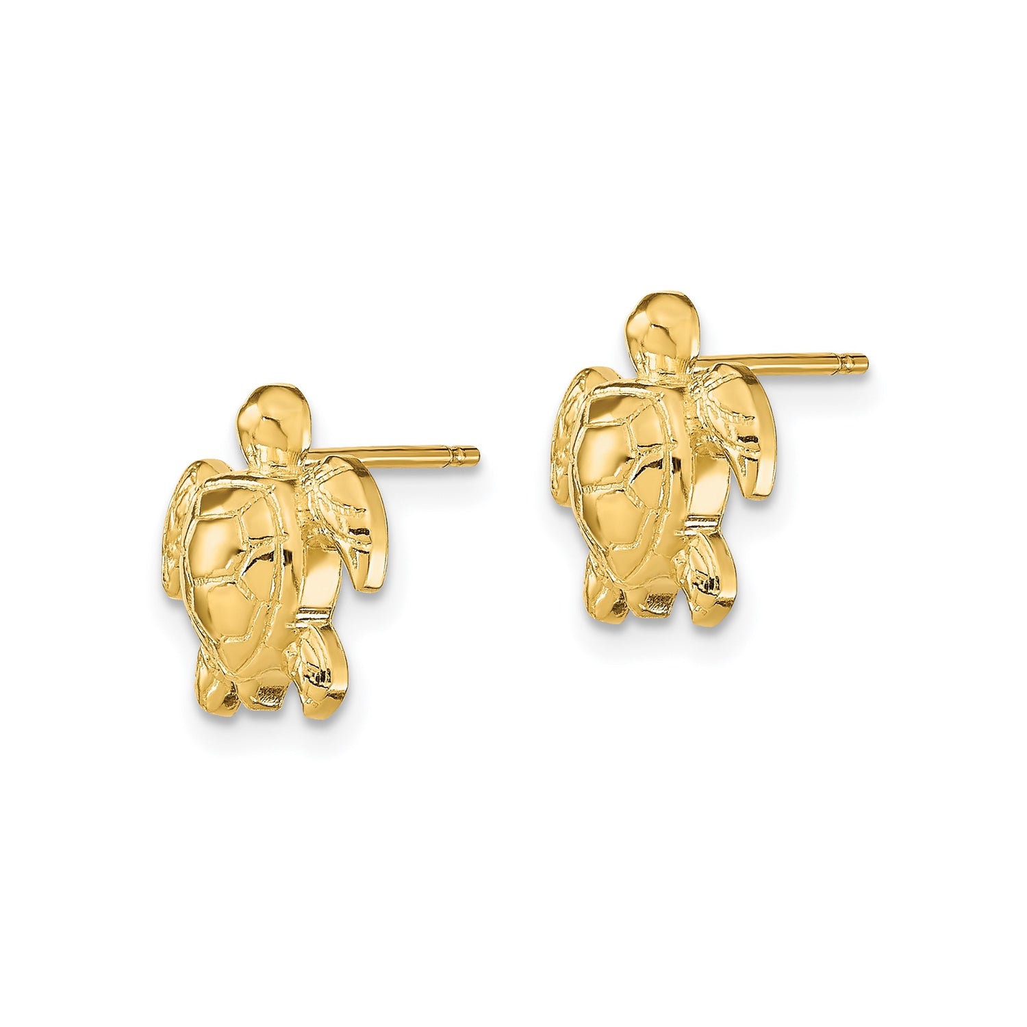 14k Yellow Gold Sea Turtle Stud Earrings, Nature-Inspired Animal Design for Women or Girls