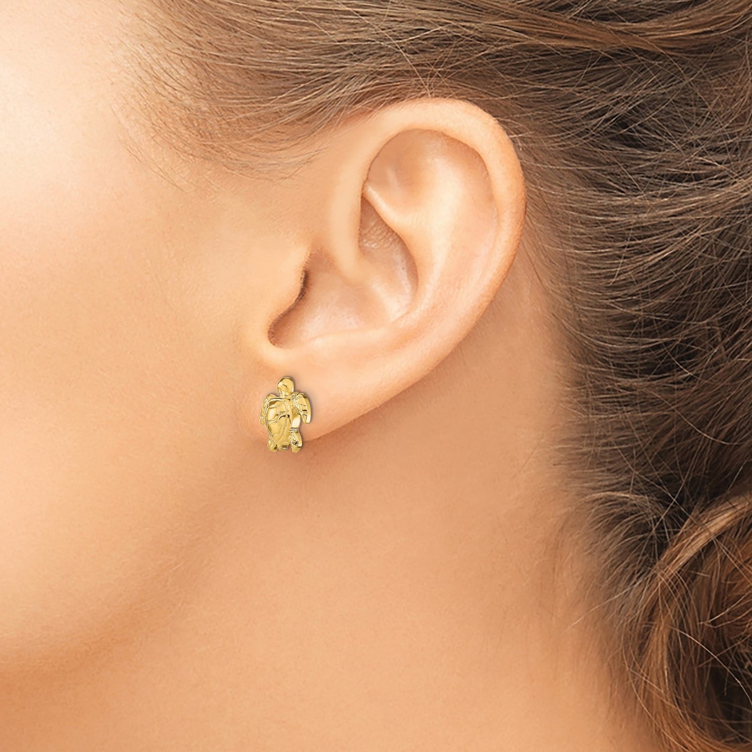 14k Yellow Gold Sea Turtle Stud Earrings, Nature-Inspired Animal Design for Women or Girls