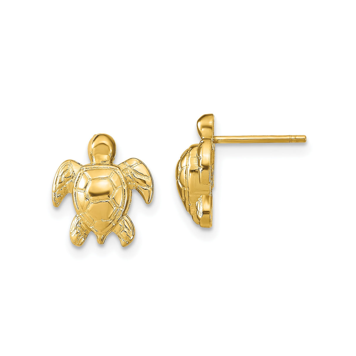 14k Yellow Gold Sea Turtle Stud Earrings, Nature-Inspired Animal Design for Women or Girls