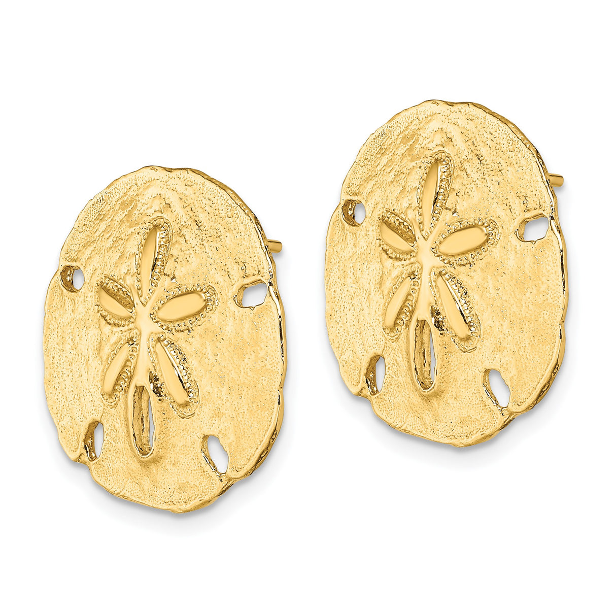 14k Yellow Gold Sand Dollar Stud Earrings, Textured Coastal Nautical Design for Women