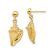 14k Yellow Gold Dangle Earrings with Conch Shell Charms, Nautical Beach Style for Women