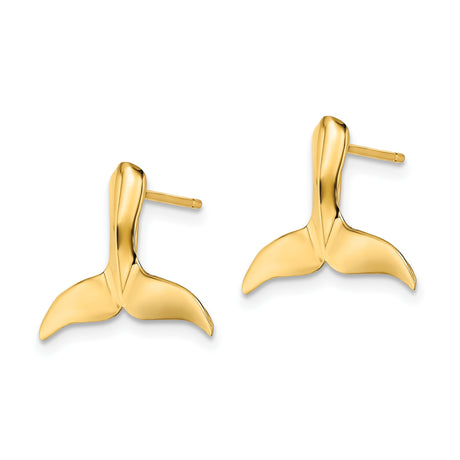 14k Yellow Gold Whale Tail Stud Earrings, Minimalist Nautical Ocean-Inspired Jewelry for Women