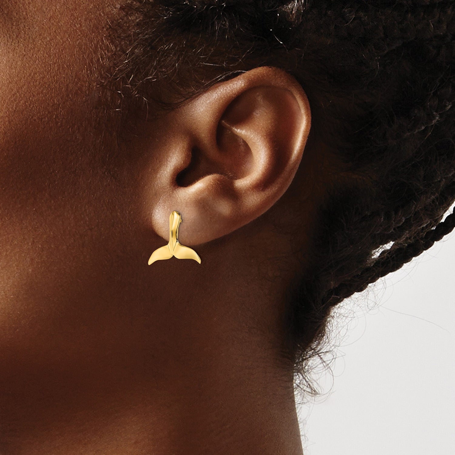 14k Yellow Gold Whale Tail Stud Earrings, Minimalist Nautical Ocean-Inspired Jewelry for Women