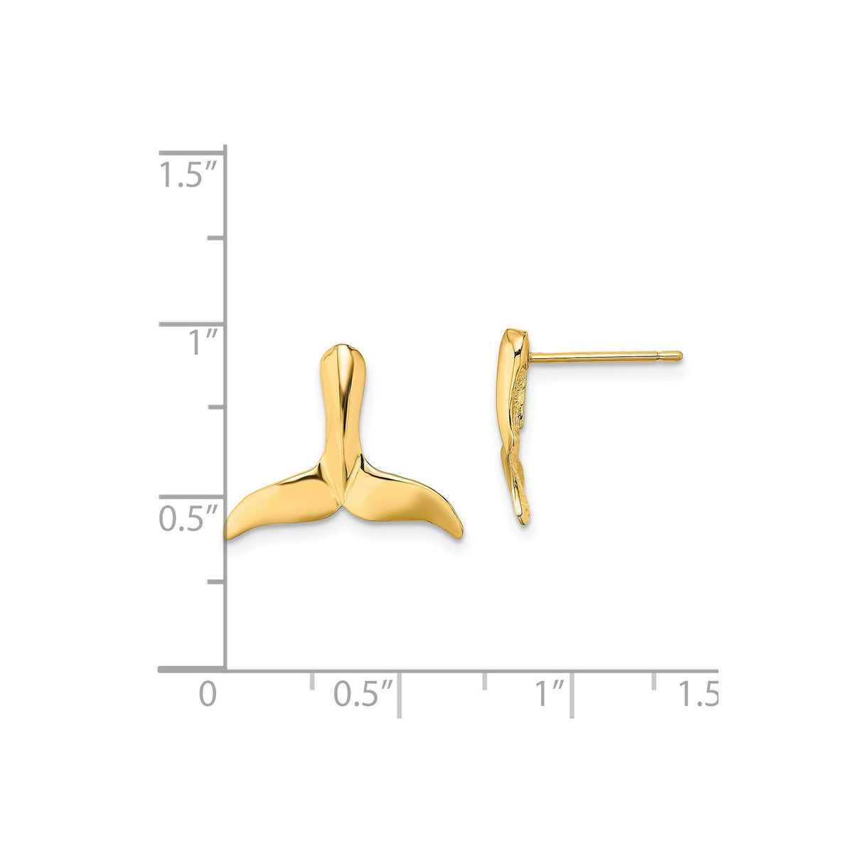 14k Yellow Gold Whale Tail Stud Earrings, Minimalist Nautical Ocean-Inspired Jewelry for Women