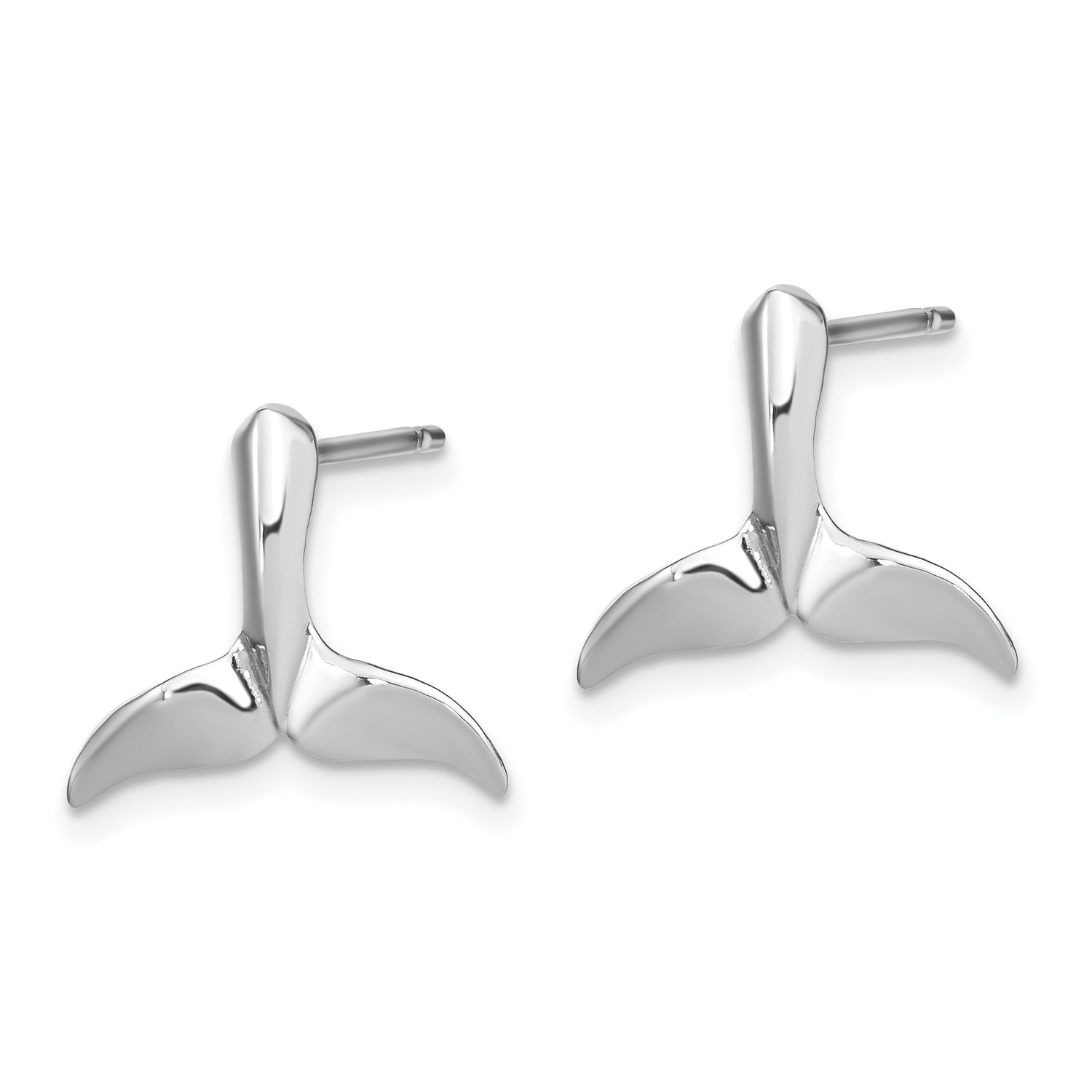 14k White Gold Whale Tail Stud Earrings, Ocean Inspired Nautical Style for Women