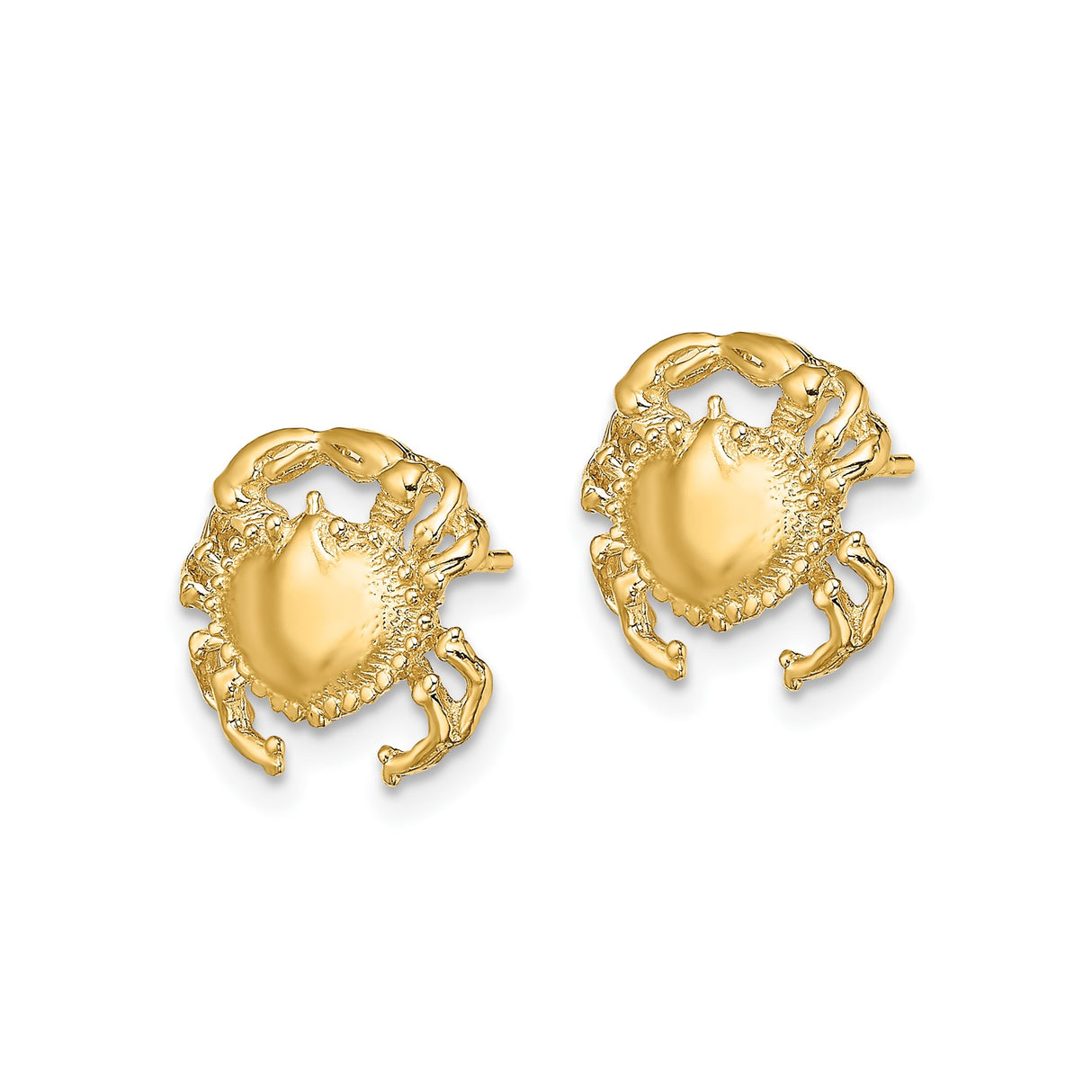 14k Yellow Gold Crab Stud Earrings, Nautical Sea Life Design with Cancer Zodiac Symbol