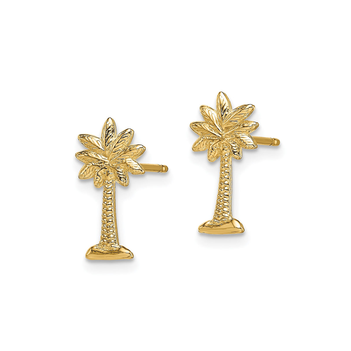 14k Yellow Gold Palm Tree Stud Earrings, Tropical Coastal Design for Women