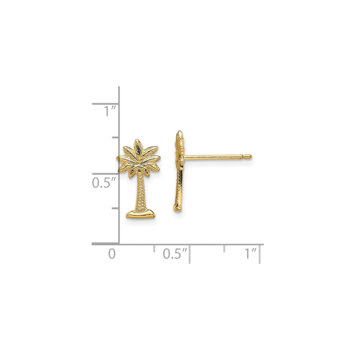 14k Yellow Gold Palm Tree Stud Earrings, Tropical Coastal Design for Women