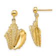 14k Yellow Gold Dangle Earrings with Conch Shell Charms, Nautical Coastal Beach Theme Jewelry
