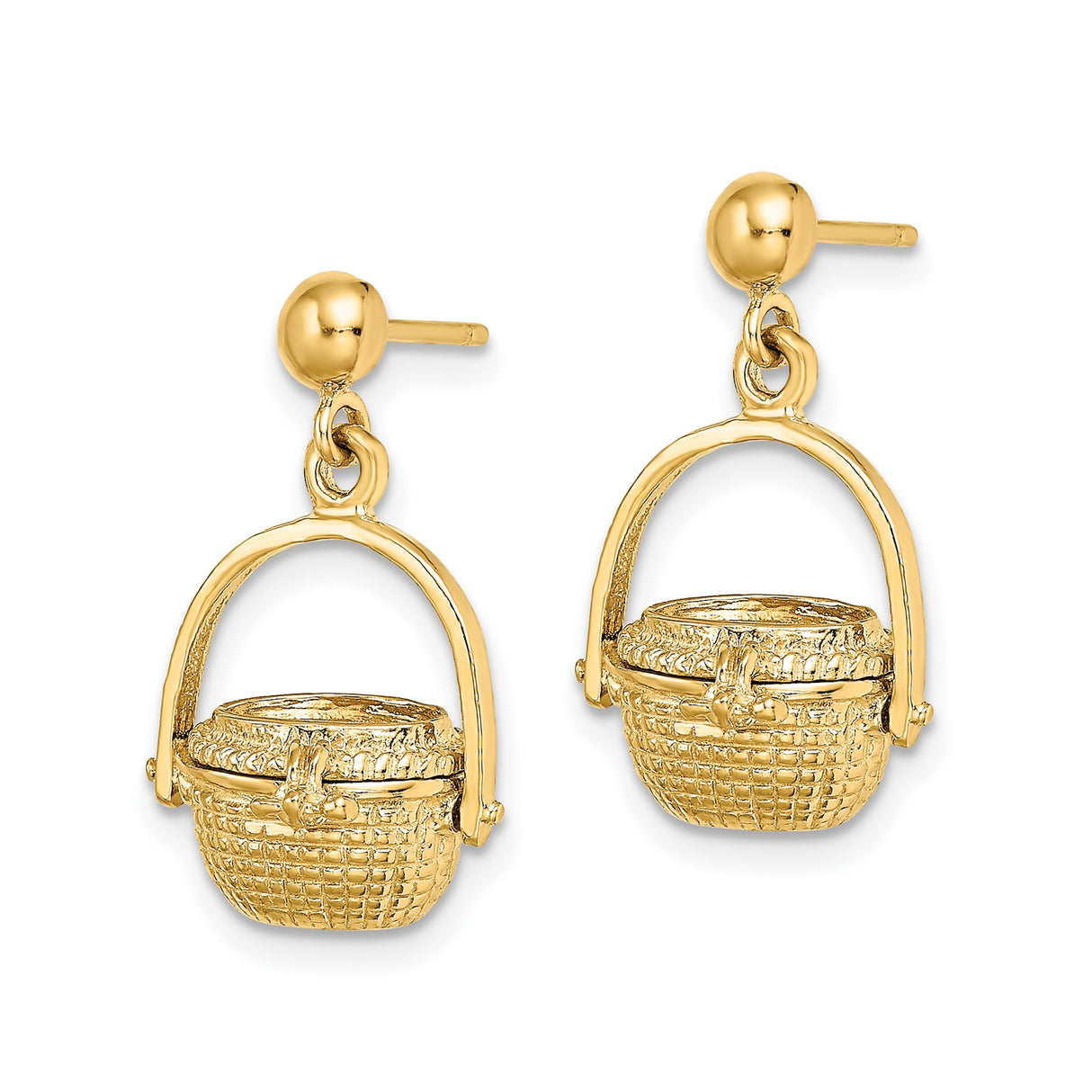 14k Yellow Gold Nantucket Basket Dangle Earrings with Hinged Lid and Woven Detail