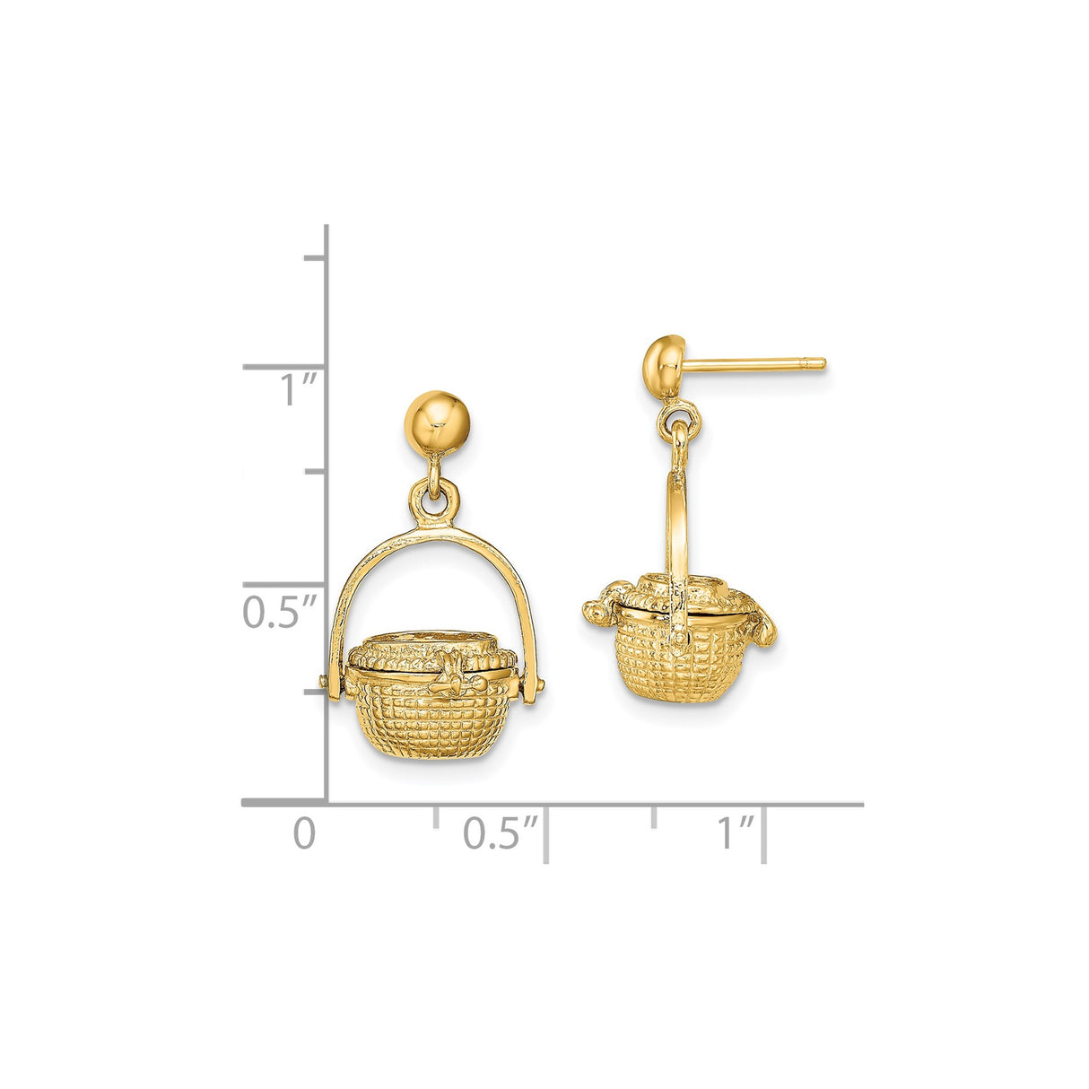 14k Yellow Gold Nantucket Basket Dangle Earrings with Hinged Lid and Woven Detail