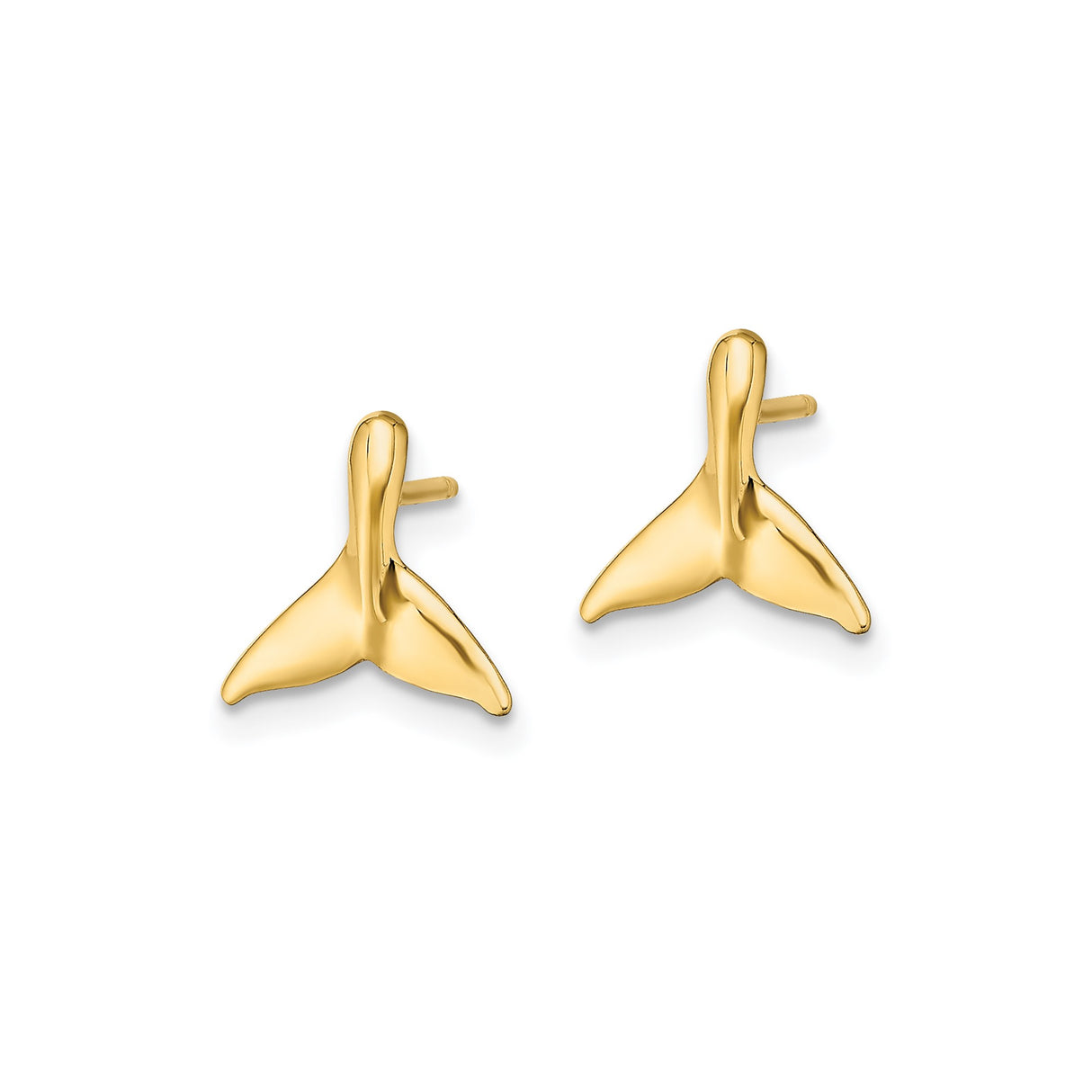 14k Yellow Gold Whale Tail Stud Earrings, Minimalist Nautical Ocean Theme for Women
